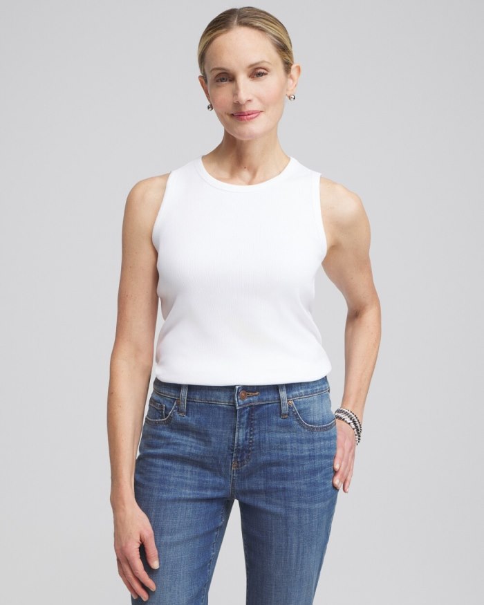 Women's Ribbed High Neck Tank - Alabaster