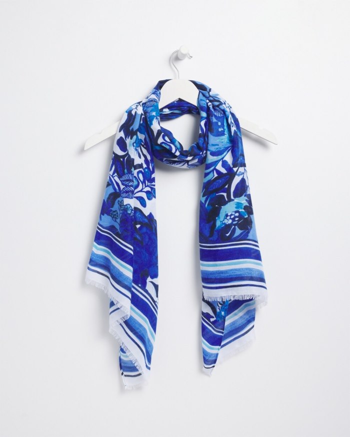 Women's Cool Floral Oblong Scarf - Intense Azure