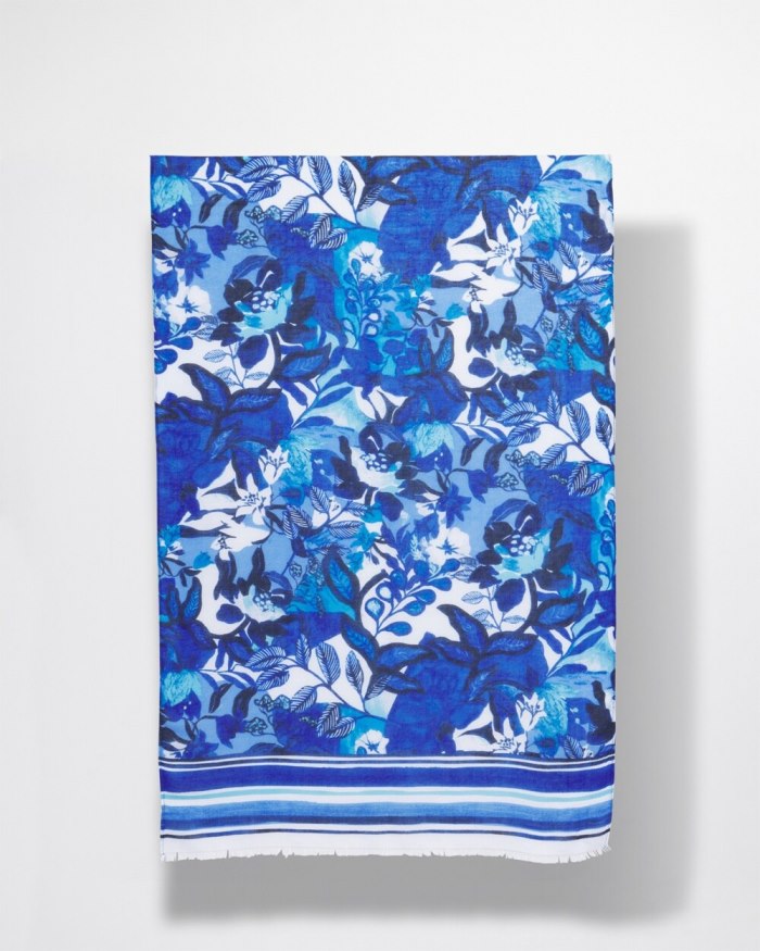 Women's Cool Floral Oblong Scarf - Intense Azure