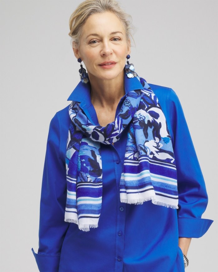 Women's Cool Floral Oblong Scarf - Intense Azure