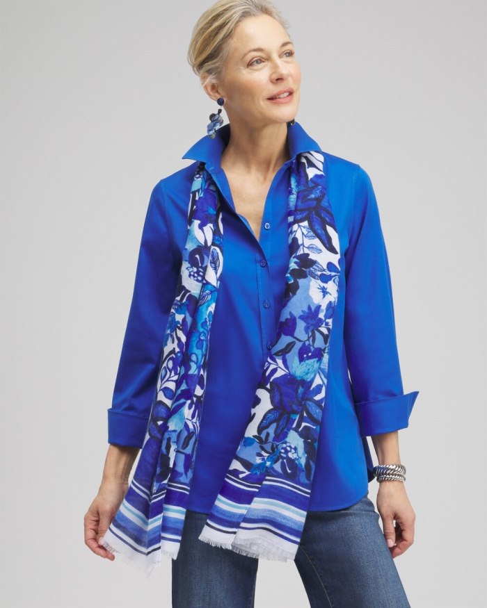 Women's Cool Floral Oblong Scarf - Intense Azure