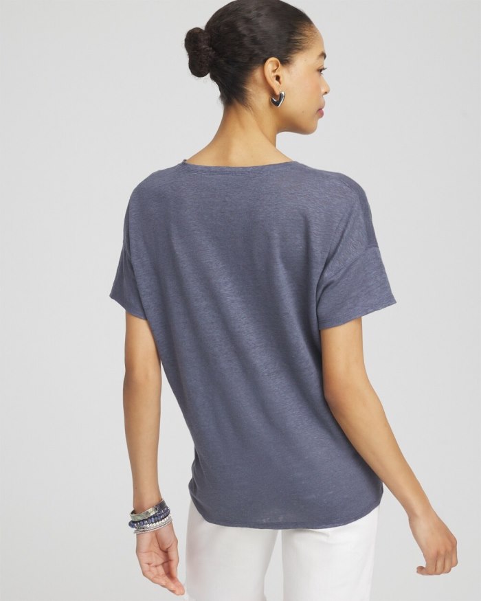 Women's Slate Linen Sequin Tee - Soft Slate