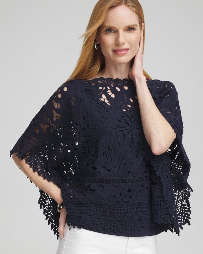 Women's Lace Crochet Poncho - Classic Navy