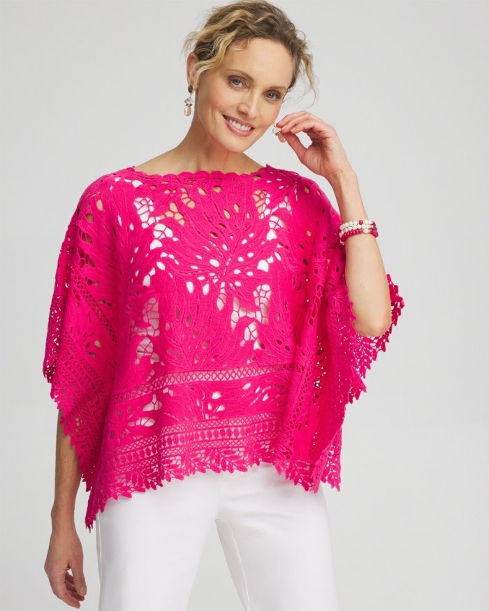 Women's Lace Crochet Poncho - Classic Navy