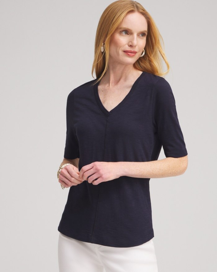 Women's Elbow Sleeve A-line Tee - Classic Navy - Click Image to Close