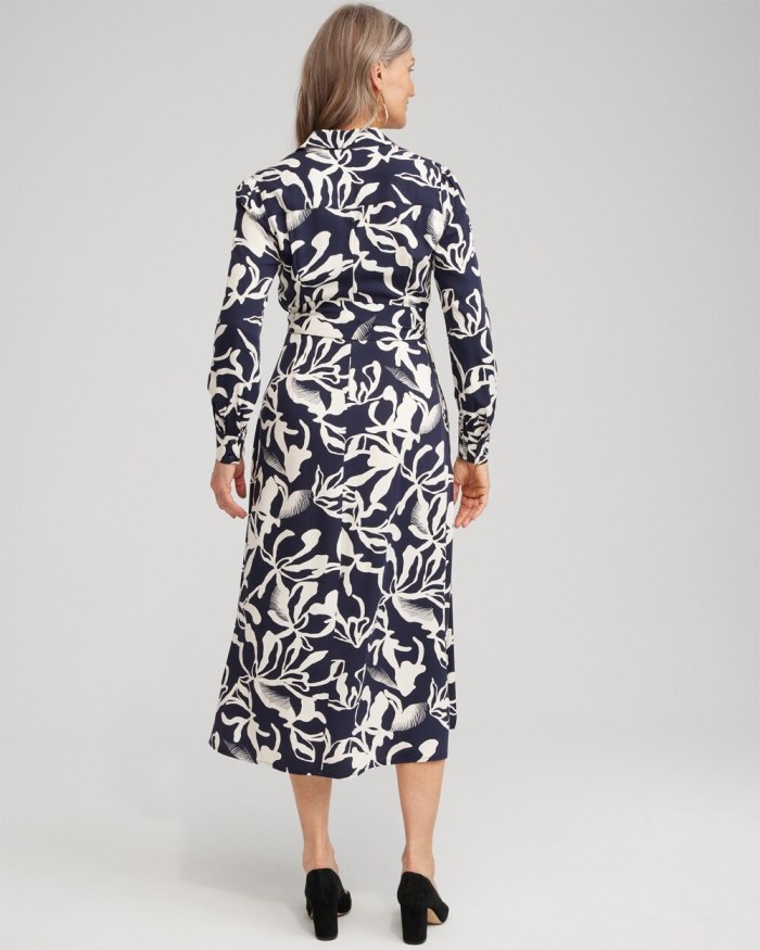 Women's Twill Floral Shirt Dress - Classic Navy