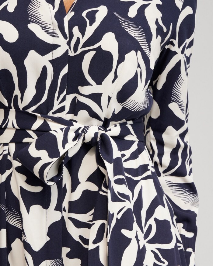 Women's Twill Floral Shirt Dress - Classic Navy