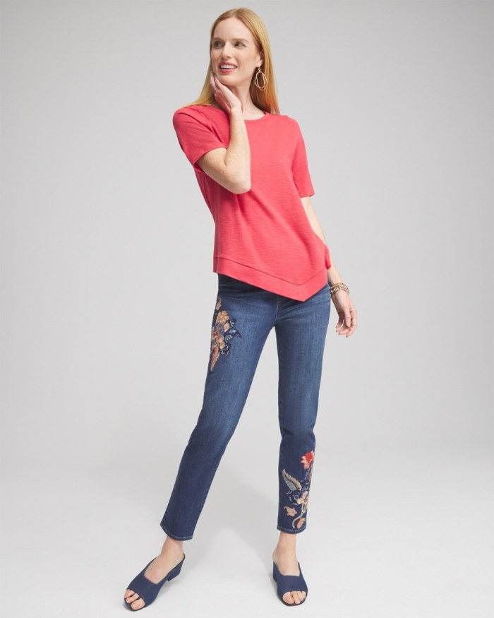 Women's Asymmetrical Elbow Sleeve Tee - Classic Navy