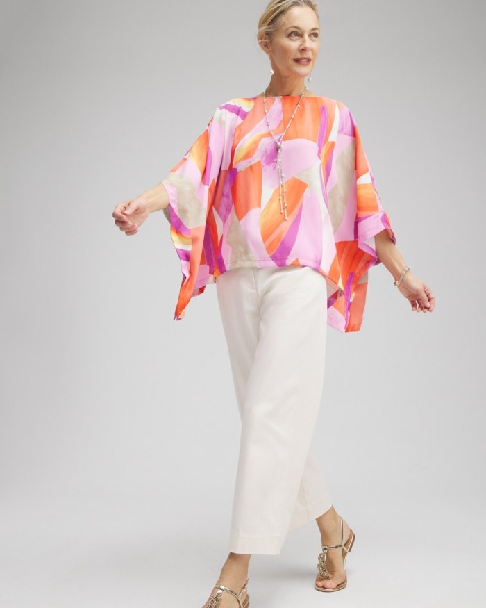 Women's Abstract Print Poncho - Nectarine