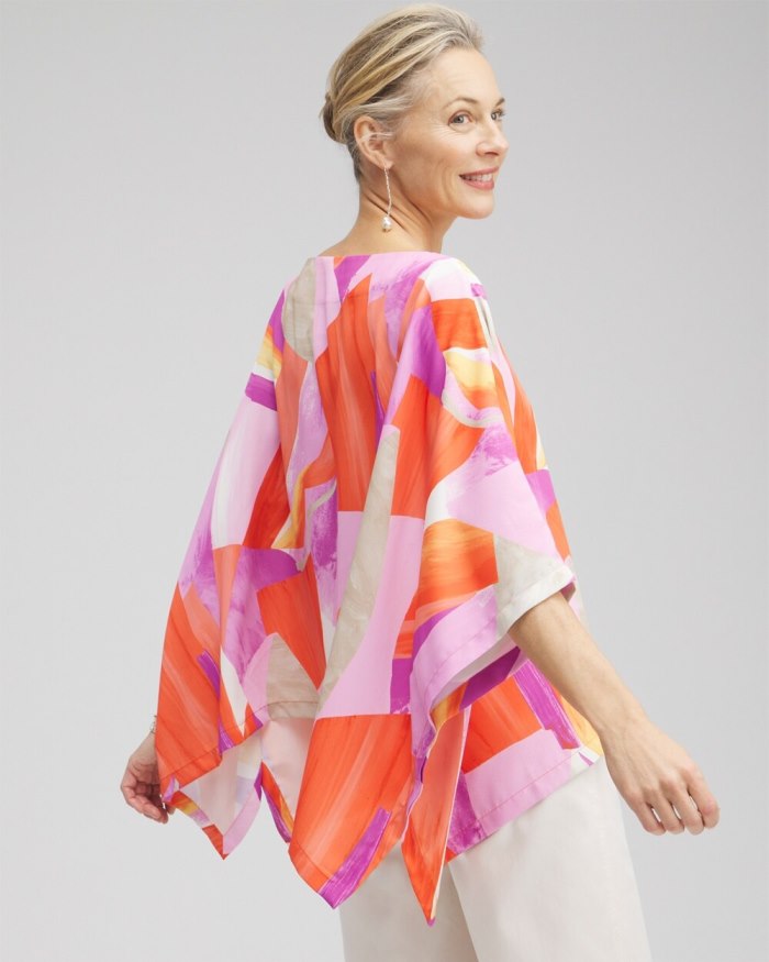 Women's Abstract Print Poncho - Nectarine