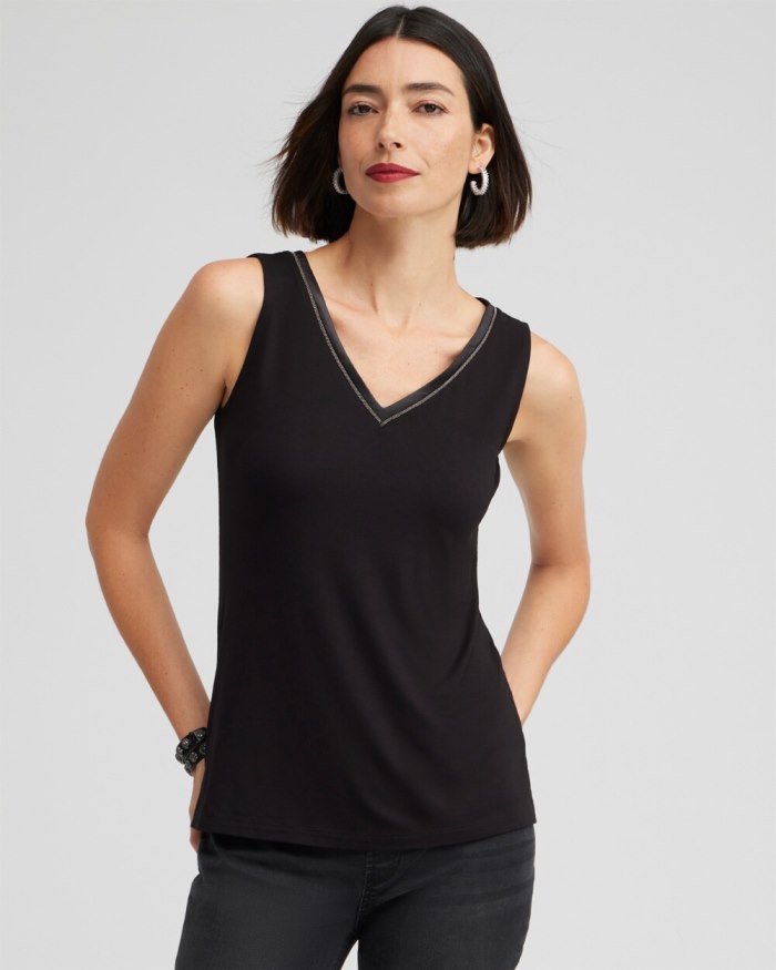 Women's Touch of Cool Satin Trim Tank - Black - Click Image to Close