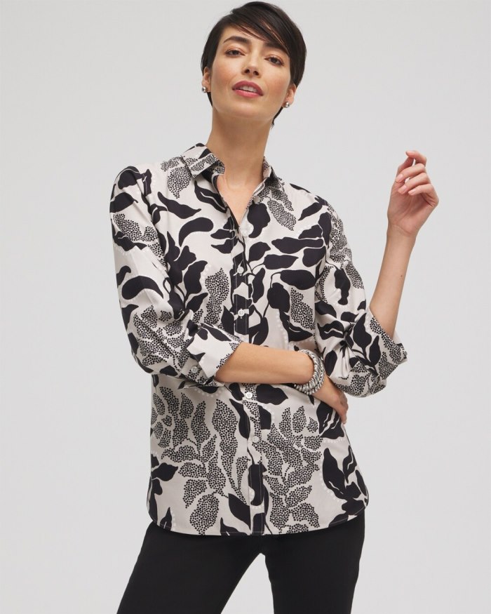 Women's No Iron Stretch Floral Shirt - Smokey Taupe