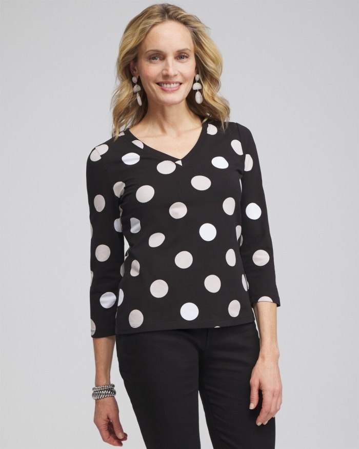 Women's Polka Dot 3/4 Sleeve Perfect Tee - Black