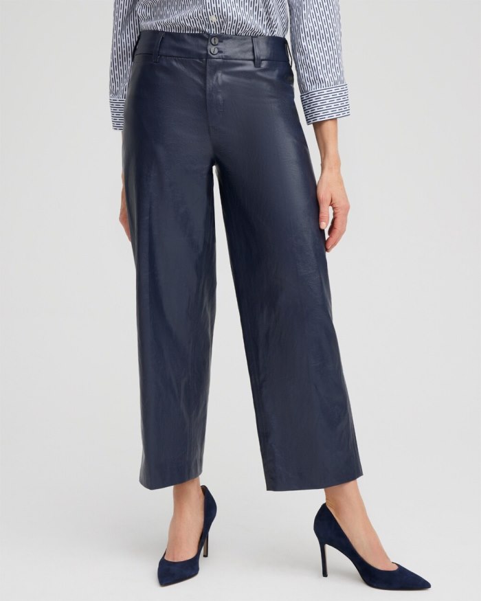 Women's Faux Leather Trouser Crops - Constellation Blue - Click Image to Close