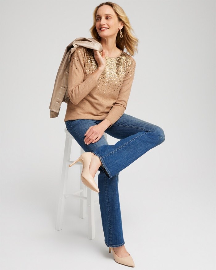 Women's Ombre Sequin Pullover Sweater - Faux Camel Heather