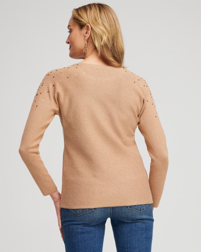 Women's Ombre Sequin Pullover Sweater - Faux Camel Heather