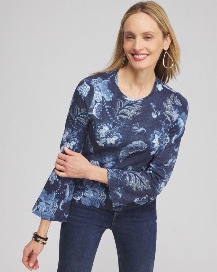 Women's Floral Long Sleeve Tee - Classic Navy