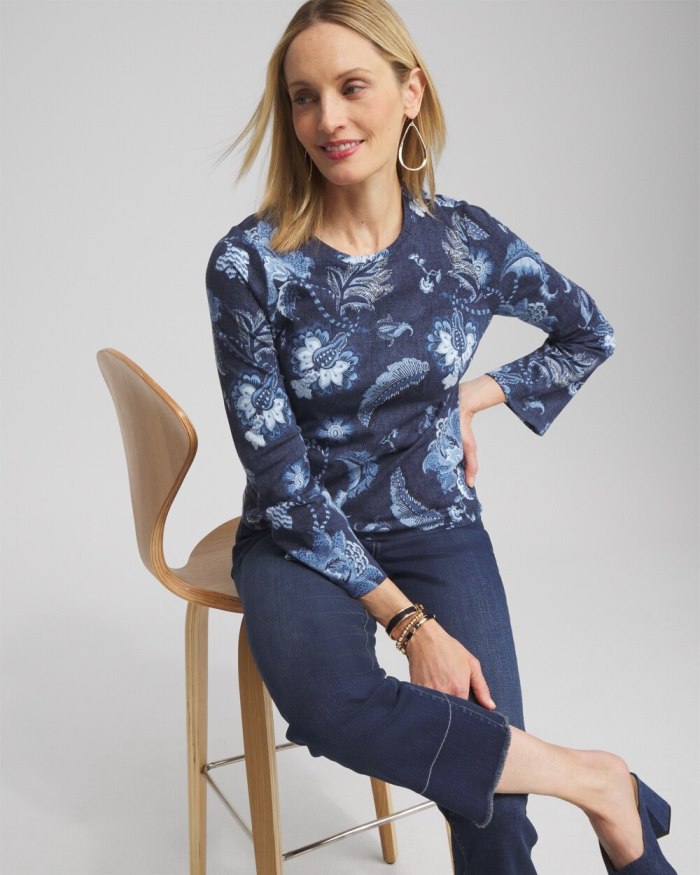 Women's Floral Long Sleeve Tee - Classic Navy