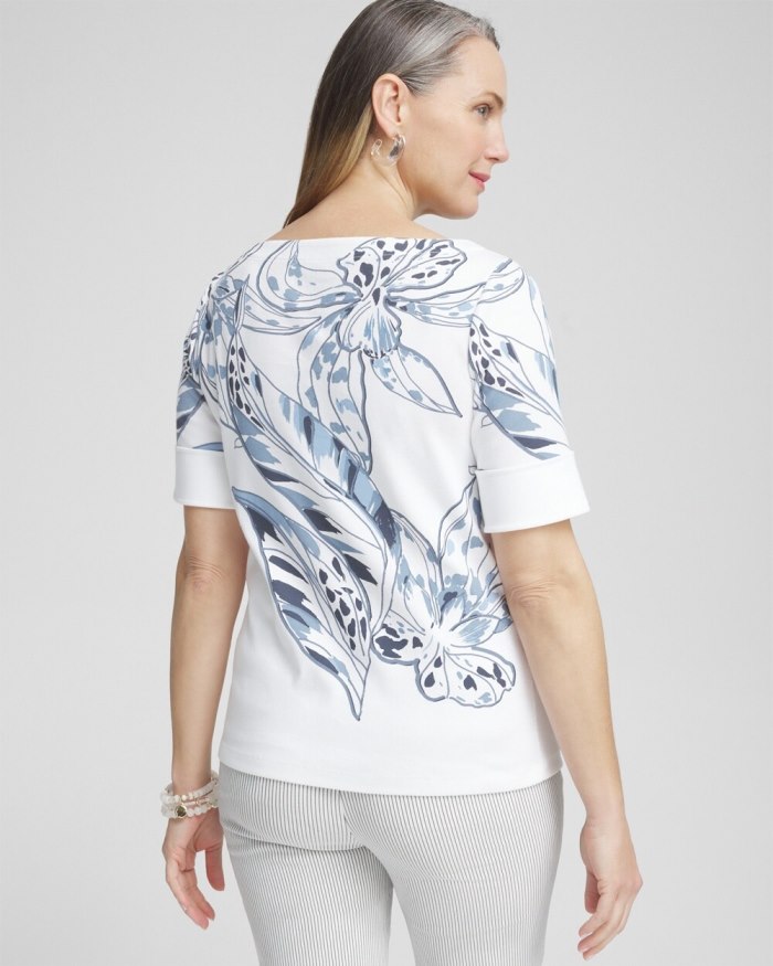 Women's Floral Bateau Neck Tee - Alabaster