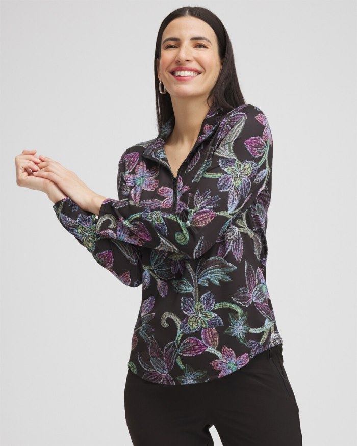 Women's Zenergy UPF Floral Long Sleeve Top - Black - Click Image to Close