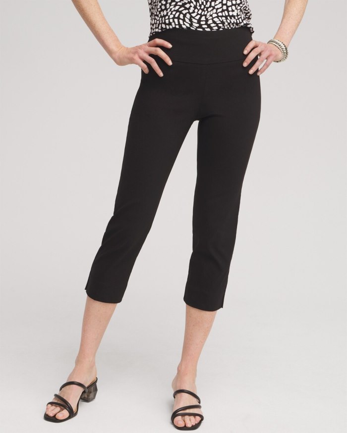 Women's Wide Waistband Vented Pull-on Capris - Black