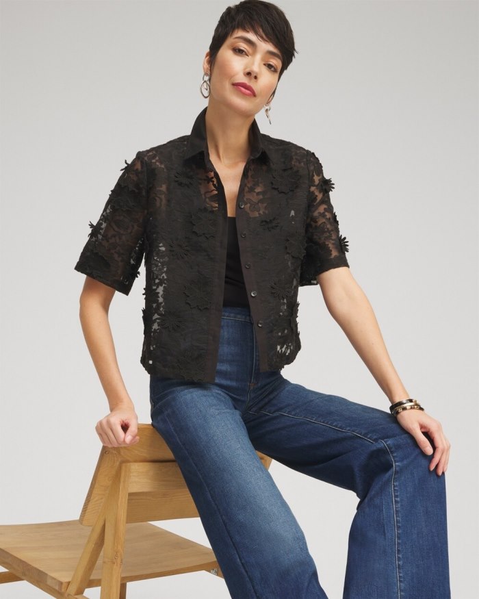 Women's Lace Applique Shirt - Alabaster