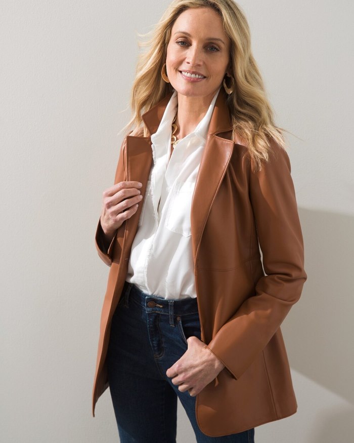 Women's Faux Leather Blazer - Caramel Candy