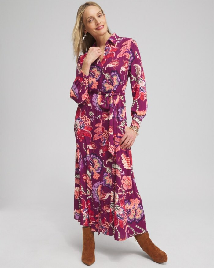 Women's Floral Shirt Dress - Fresh Plum