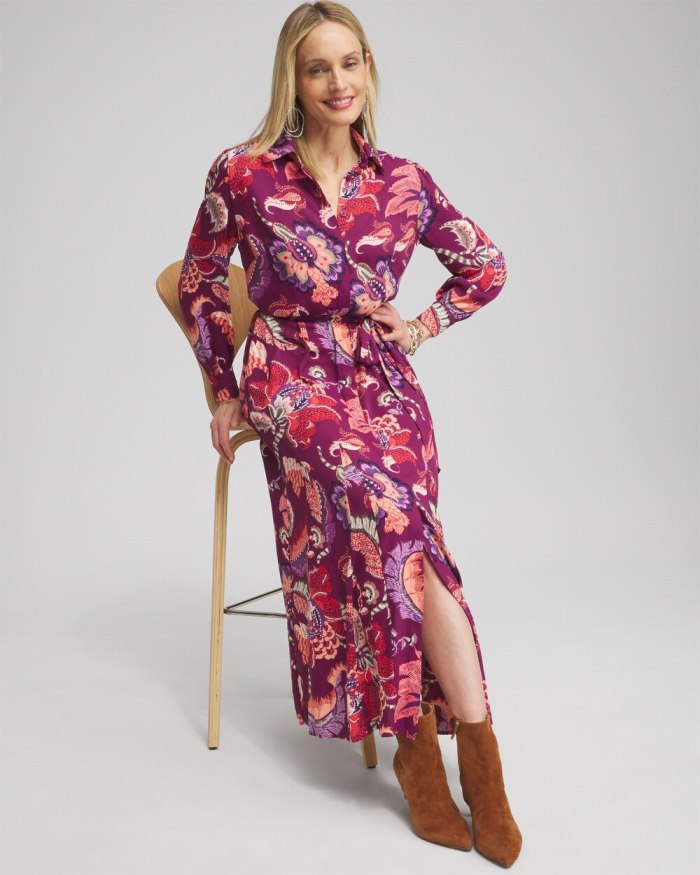 Women's Floral Shirt Dress - Fresh Plum