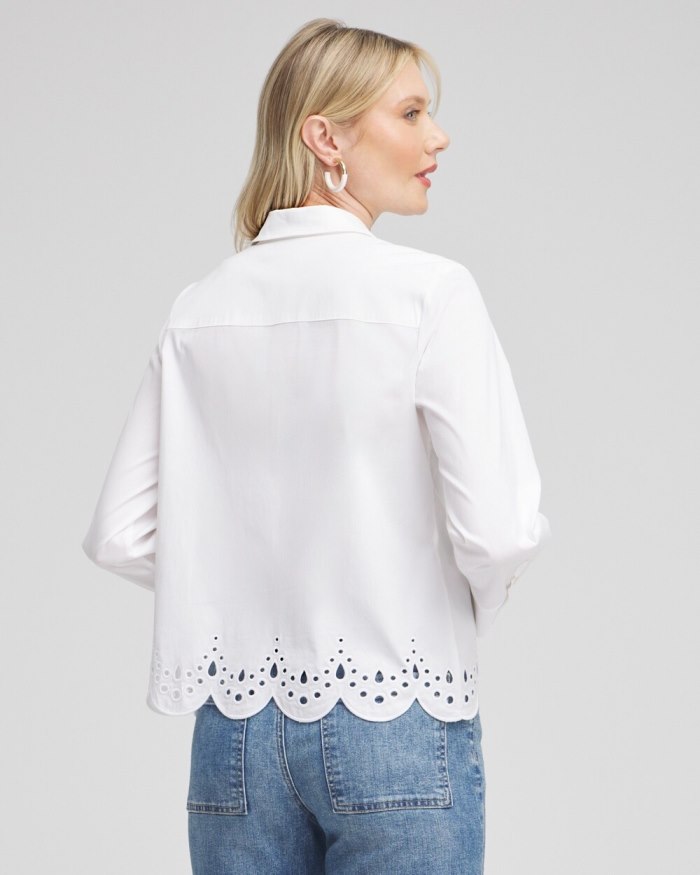 Women's Poplin Eyelet Hem Shirt - Alabaster