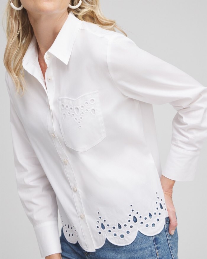 Women's Poplin Eyelet Hem Shirt - Alabaster