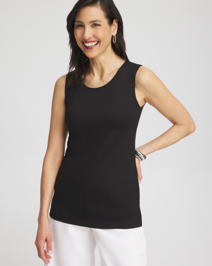 Women's High Neck Microfiber Tank - Black