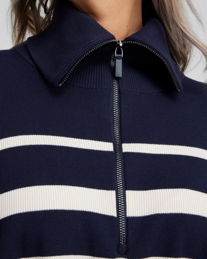 Women's Stripe Zip Collar Sweater Poncho - Classic Navy