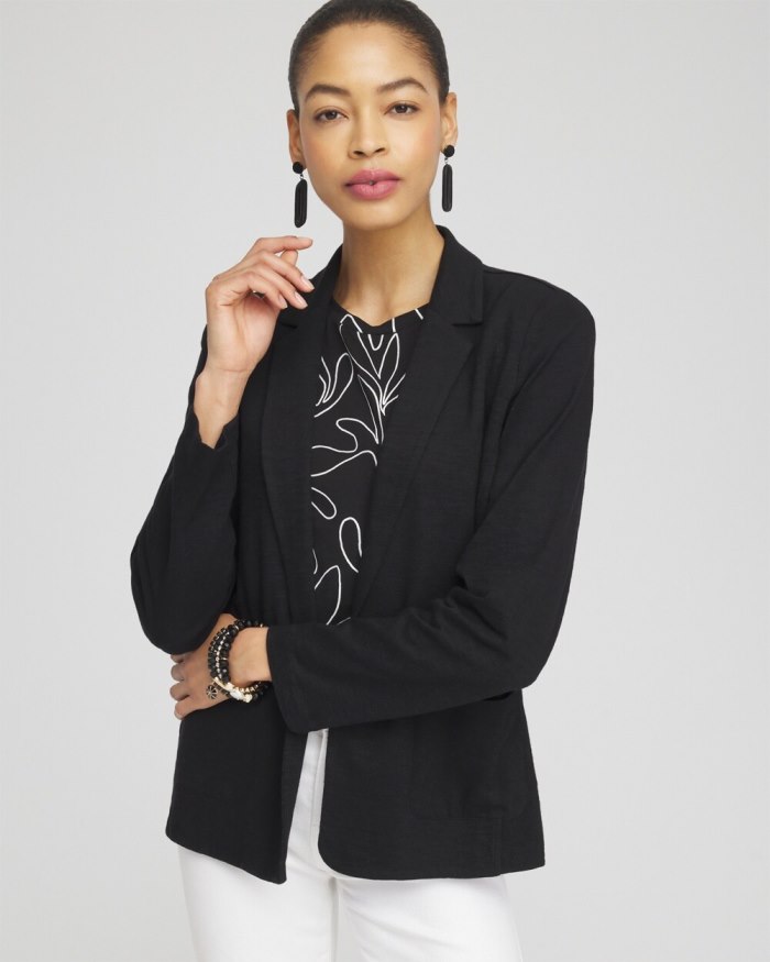 Women's Knit Cotton Blend Blazer - Black - Click Image to Close