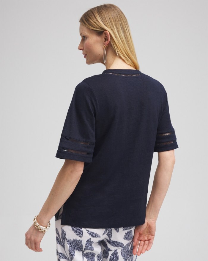 Women's Linen Ladder Lace Tee - Classic Navy