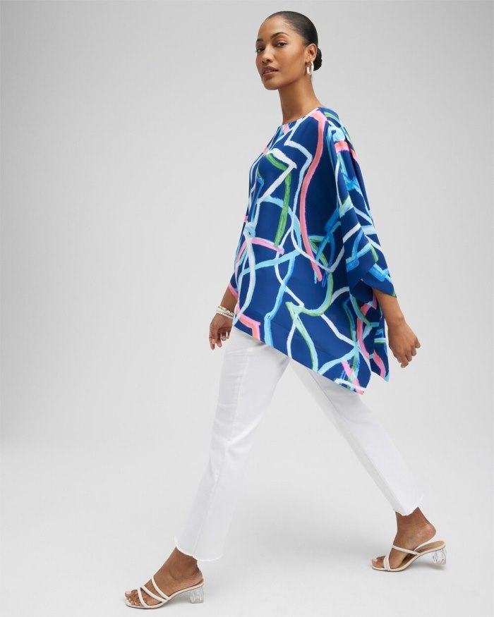 Women's Abstract Lines Poncho - Classic Navy