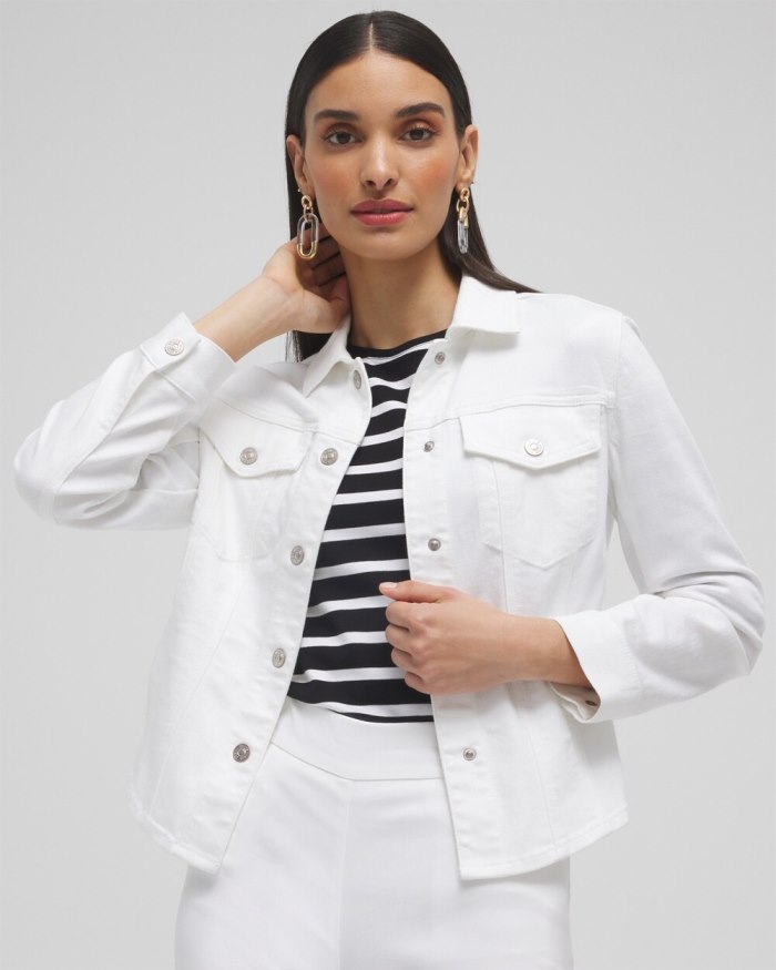 Women's No Stain Cropped Shirttail Denim Jacket - Alabaster