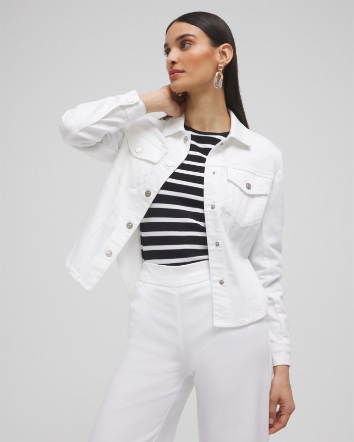 Women's No Stain Cropped Shirttail Denim Jacket - Alabaster