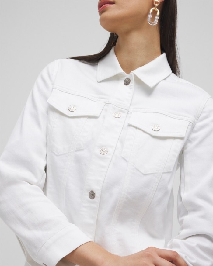 Women's No Stain Cropped Shirttail Denim Jacket - Alabaster