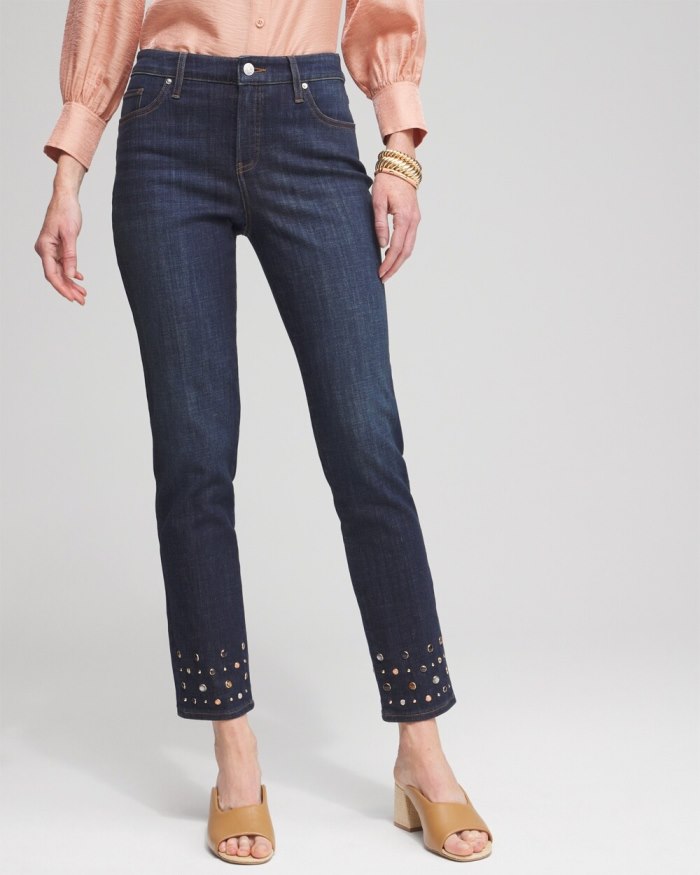 Women's Girlfriend Rivet Detail Ankle Jeans - La Rambla Indigo - Click Image to Close