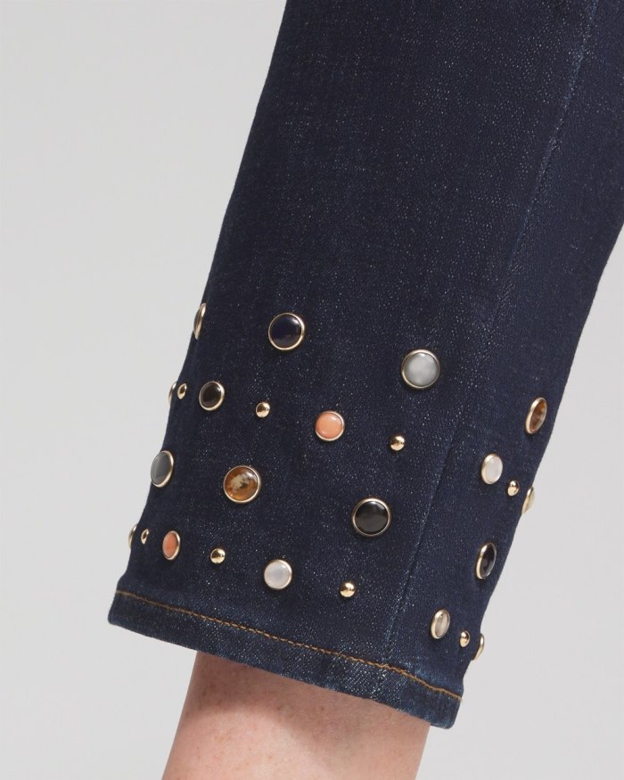 Women's Girlfriend Rivet Detail Ankle Jeans - La Rambla Indigo