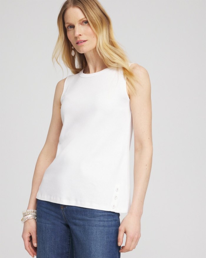 Women's Button Detail Tank - Alabaster