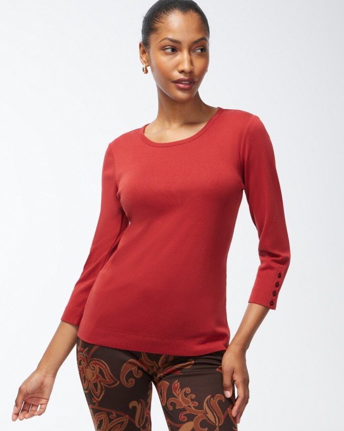 Women's Pima 3/4 Sleeve Everyday Tee - Smoked Paprika - Click Image to Close