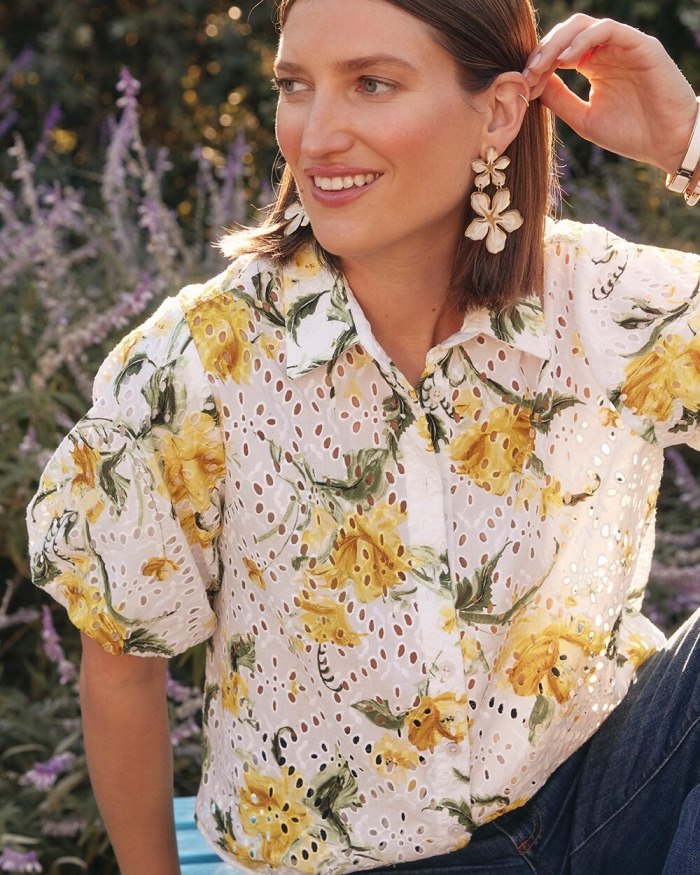 Women's Floral Eyelet Shirt - Lemon Blossom