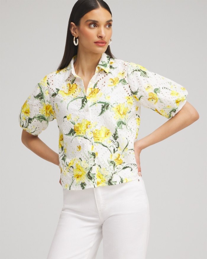 Women's Floral Eyelet Shirt - Lemon Blossom