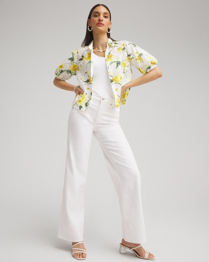 Women's Floral Eyelet Shirt - Lemon Blossom