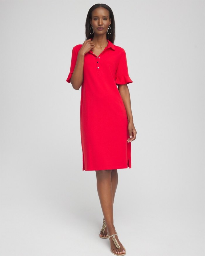 Women's Zenergy UPF Ruffle Sleeve Polo Dress - MADEIRA RED