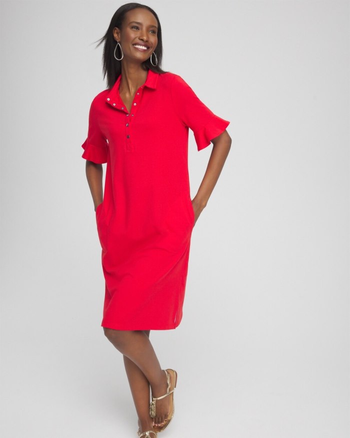 Women's Zenergy UPF Ruffle Sleeve Polo Dress - MADEIRA RED