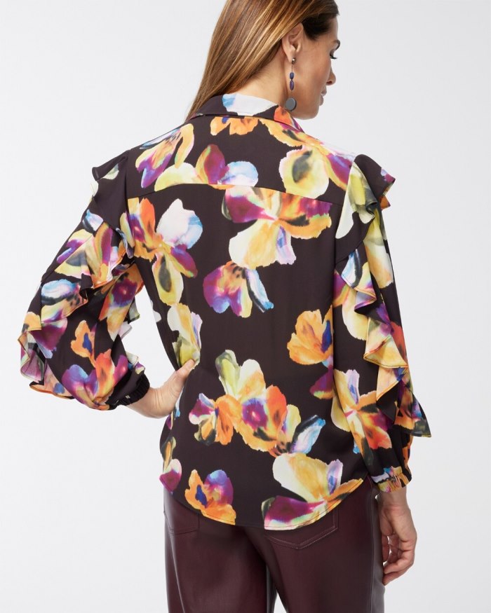 Women's Chiffon Botanical Shirt - Black