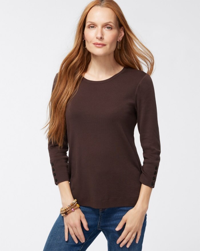 Women's Pima 3/4 Sleeve Everyday Tee - Cocoa Bean